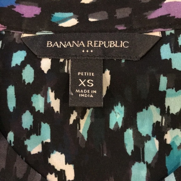 BANANA REPUBLIC Black Printed Sheer Button Down Blouse Size Petite Extra Small - Picture 6 of 7